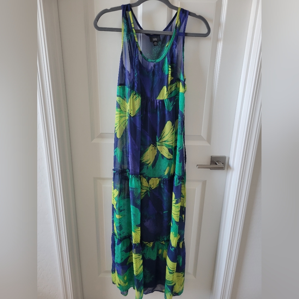 Vibrant Floral Maxi Dress - Blue and Green